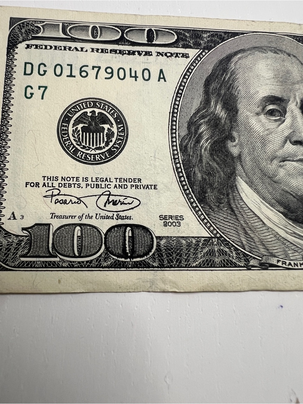 2003 $100 bill with ink Errors (will accept best offer)